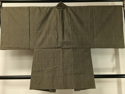 平和屋着物●男性 紬 アンサンブル 長襦袢セット 鶸茶色 正絹 逸品 CABC9676vp