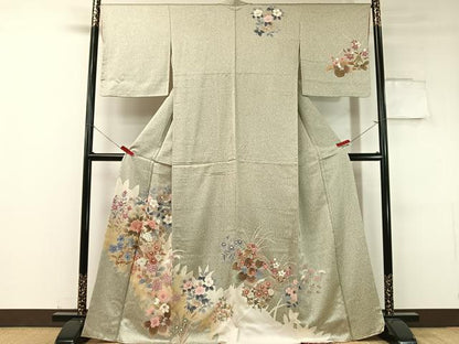 平和屋着物●訪問着 草花文 たたき染め 金彩 正絹 逸品 CABC9679vp