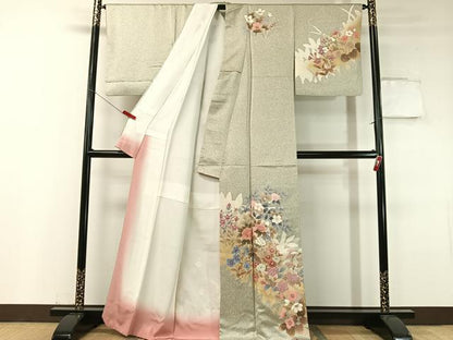 平和屋着物●訪問着 草花文 たたき染め 金彩 正絹 逸品 CABC9679vp