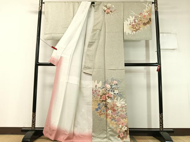 平和屋着物●訪問着 草花文 たたき染め 金彩 正絹 逸品 CABC9679vp