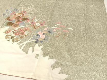 平和屋着物●訪問着 草花文 たたき染め 金彩 正絹 逸品 CABC9679vp