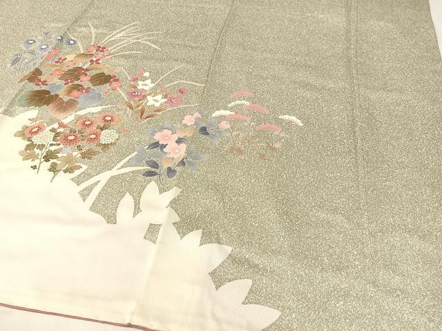 平和屋着物●訪問着 草花文 たたき染め 金彩 正絹 逸品 CABC9679vp