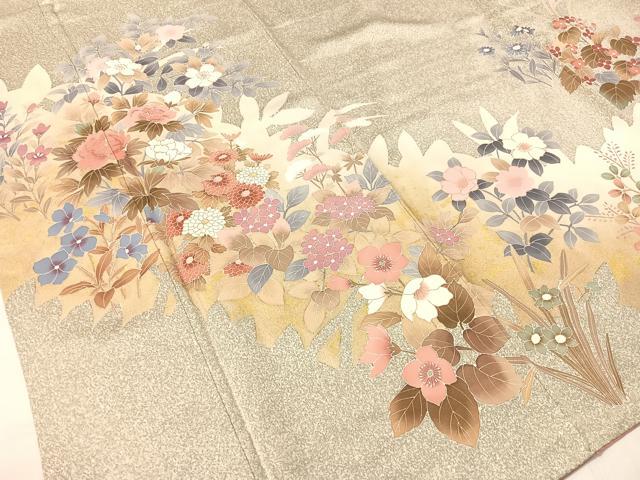平和屋着物●訪問着 草花文 たたき染め 金彩 正絹 逸品 CABC9679vp