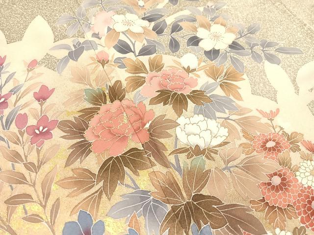 平和屋着物●訪問着 草花文 たたき染め 金彩 正絹 逸品 CABC9679vp