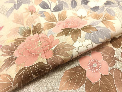 平和屋着物●訪問着 草花文 たたき染め 金彩 正絹 逸品 CABC9679vp