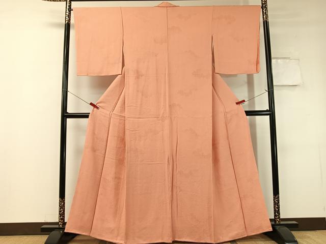 平和屋着物●上質な色無地 雲重ね地紋 赤香色 正絹 逸品 未使用 CABC9683vp
