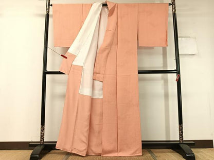 平和屋着物●上質な色無地 雲重ね地紋 赤香色 正絹 逸品 未使用 CABC9683vp