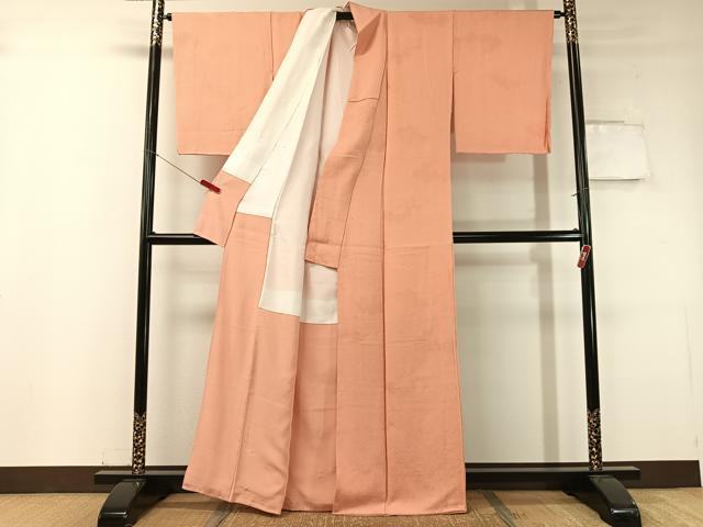 平和屋着物●上質な色無地 雲重ね地紋 赤香色 正絹 逸品 未使用 CABC9683vp