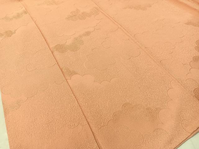 平和屋着物●上質な色無地 雲重ね地紋 赤香色 正絹 逸品 未使用 CABC9683vp