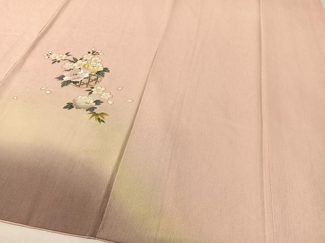 平和屋着物●訪問着 刺繍 花篭文 暈し染め 金彩 さが美扱い 正絹 逸品 CABC9687vp