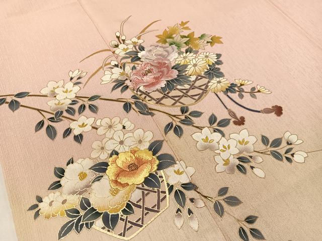 平和屋着物●訪問着 刺繍 花篭文 暈し染め 金彩 さが美扱い 正絹 逸品 CABC9687vp