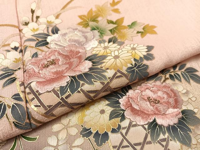 平和屋着物●訪問着 刺繍 花篭文 暈し染め 金彩 さが美扱い 正絹 逸品 CABC9687vp