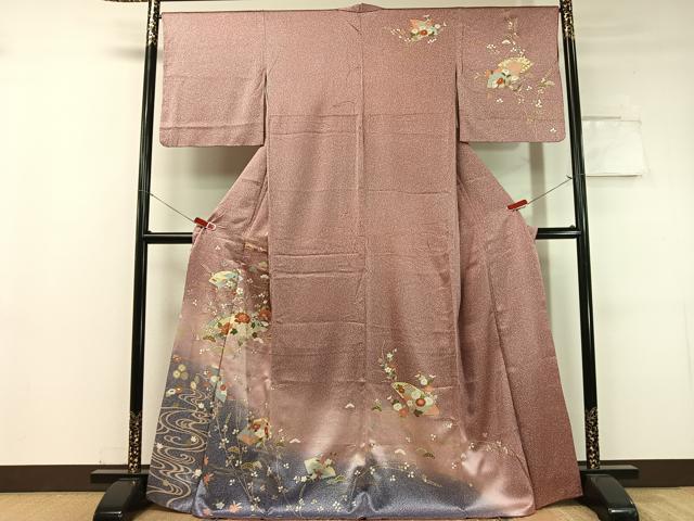 平和屋着物●訪問着 地紙流水花文 たたき染め 金彩 正絹 逸品 CABC9688vp