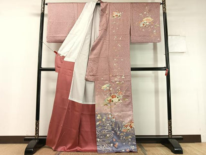 平和屋着物●訪問着 地紙流水花文 たたき染め 金彩 正絹 逸品 CABC9688vp