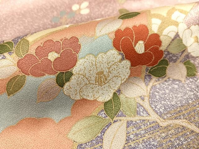 平和屋着物●訪問着 地紙流水花文 たたき染め 金彩 正絹 逸品 CABC9688vp