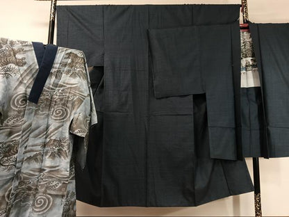平和屋着物●男性 本場大島紬 アンサンブル 長襦袢セット 100亀甲 総詰め 正絹 逸品 CABC9689vp