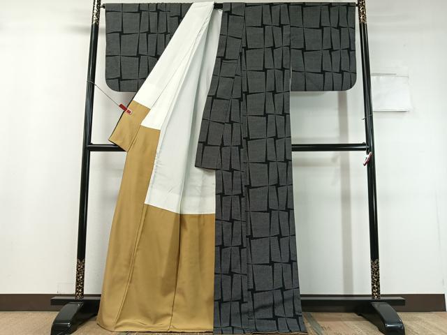 平和屋着物●本塩沢 中田屋織物謹製 蚊絣 吉祥文様 黒地 ロング丈 証紙付き 正絹 逸品 CABC9691vp