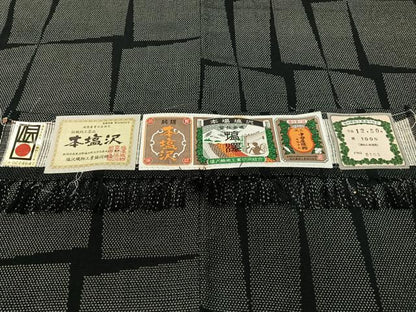 平和屋着物●本塩沢 中田屋織物謹製 蚊絣 吉祥文様 黒地 ロング丈 証紙付き 正絹 逸品 CABC9691vp
