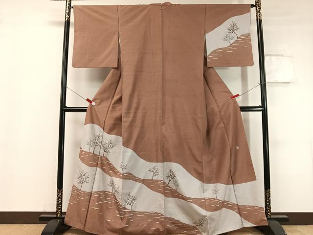 平和屋着物●石川県指定無形文化財 牛首紬 白山工房 角印 手織り 訪問着 道長草木文 正絹 逸品 CABC9694vp