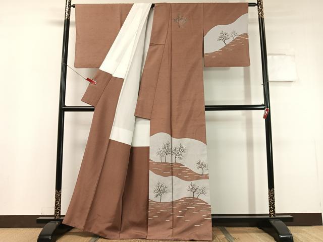 平和屋着物●石川県指定無形文化財 牛首紬 白山工房 角印 手織り 訪問着 道長草木文 正絹 逸品 CABC9694vp