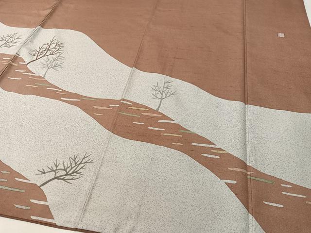 平和屋着物●石川県指定無形文化財 牛首紬 白山工房 角印 手織り 訪問着 道長草木文 正絹 逸品 CABC9694vp