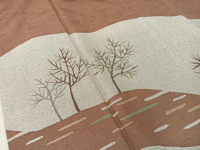 平和屋着物●石川県指定無形文化財 牛首紬 白山工房 角印 手織り 訪問着 道長草木文 正絹 逸品 CABC9694vp