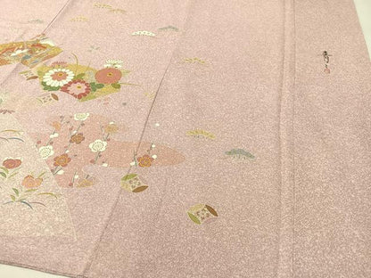 平和屋着物●京友禅の第一人者 松井青々 訪問着 松竹梅地紙花文 たたき染め 金彩 正絹 逸品 未使用 CABC9698vp