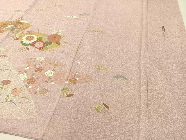平和屋着物●京友禅の第一人者 松井青々 訪問着 松竹梅地紙花文 たたき染め 金彩 正絹 逸品 未使用 CABC9698vp