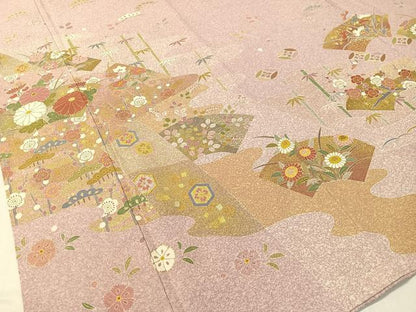 平和屋着物●京友禅の第一人者 松井青々 訪問着 松竹梅地紙花文 たたき染め 金彩 正絹 逸品 未使用 CABC9698vp