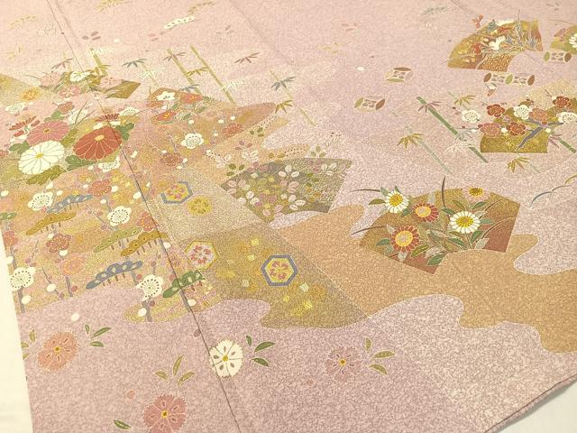 平和屋着物●京友禅の第一人者 松井青々 訪問着 松竹梅地紙花文 たたき染め 金彩 正絹 逸品 未使用 CABC9698vp