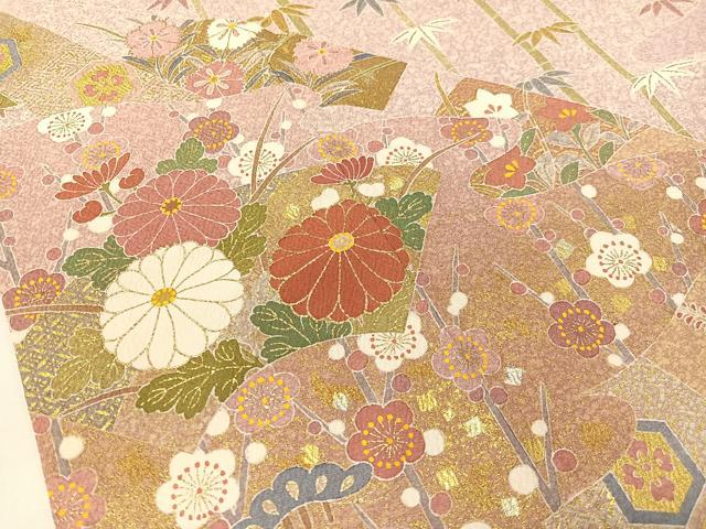 平和屋着物●京友禅の第一人者 松井青々 訪問着 松竹梅地紙花文 たたき染め 金彩 正絹 逸品 未使用 CABC9698vp