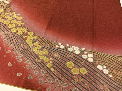 平和屋着物●豪華振袖 絞り 立波花文 暈し染め 金通し地 正絹 逸品 CABC9702vp