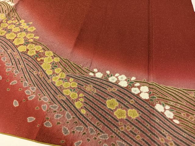 平和屋着物●豪華振袖 絞り 立波花文 暈し染め 金通し地 正絹 逸品 CABC9702vp