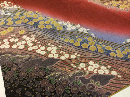 平和屋着物●豪華振袖 絞り 立波花文 暈し染め 金通し地 正絹 逸品 CABC9702vp