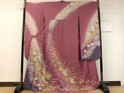 平和屋着物●豪華振袖 駒刺繍 霞熨斗花文 暈し染め 金通し地 正絹 逸品 CABC9708vp