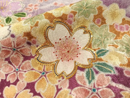 平和屋着物●豪華振袖 駒刺繍 霞熨斗花文 暈し染め 金通し地 正絹 逸品 CABC9708vp