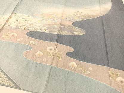 平和屋着物●訪問着 駒刺繍 絞り 道長松竹梅花文 金通し地 正絹 逸品 CABC9709vp
