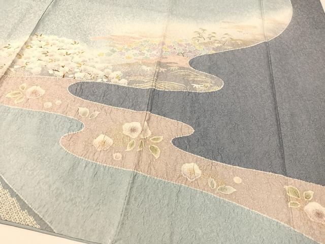 平和屋着物●訪問着 駒刺繍 絞り 道長松竹梅花文 金通し地 正絹 逸品 CABC9709vp
