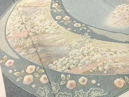 平和屋着物●訪問着 駒刺繍 絞り 道長松竹梅花文 金通し地 正絹 逸品 CABC9709vp