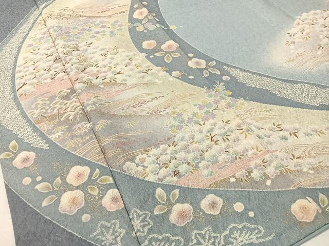 平和屋着物●訪問着 駒刺繍 絞り 道長松竹梅花文 金通し地 正絹 逸品 CABC9709vp