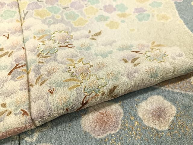 平和屋着物●訪問着 駒刺繍 絞り 道長松竹梅花文 金通し地 正絹 逸品 CABC9709vp
