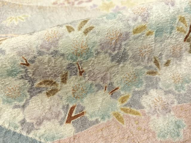平和屋着物●訪問着 駒刺繍 絞り 道長松竹梅花文 金通し地 正絹 逸品 CABC9709vp