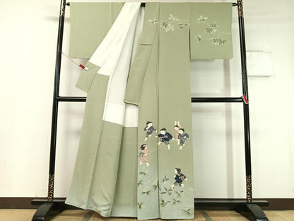 平和屋着物●十日町友禅作家 関口遼一 訪問着 童子遊び 暈し染め 正絹 逸品 CABC9710vp