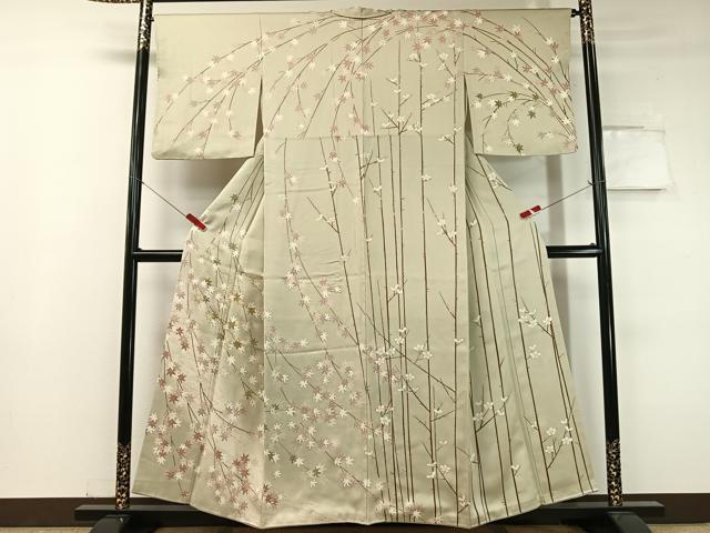平和屋着物●訪問着 駒刺繍 流水枝梅楓文 暈し染め 金彩 正絹 逸品 CABC9711vp