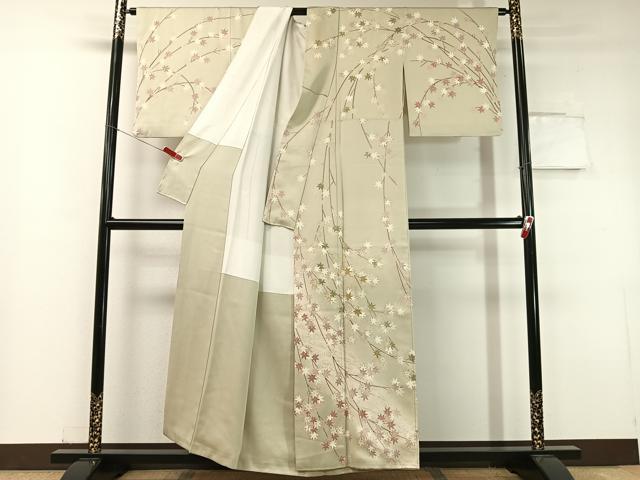 平和屋着物●訪問着 駒刺繍 流水枝梅楓文 暈し染め 金彩 正絹 逸品 CABC9711vp