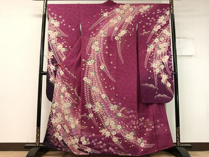 平和屋着物●豪華振袖 辻が花 絞り 手描き 暈し染め 銀通し地 正絹 逸品 CABC9714vp