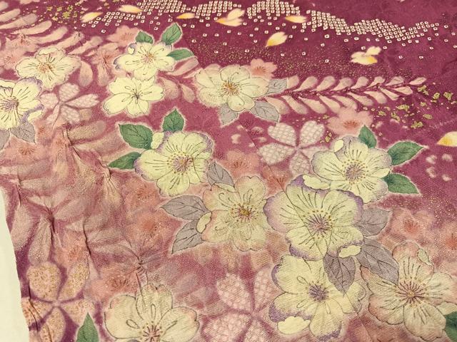 平和屋着物●豪華振袖 辻が花 絞り 手描き 暈し染め 銀通し地 正絹 逸品 CABC9714vp