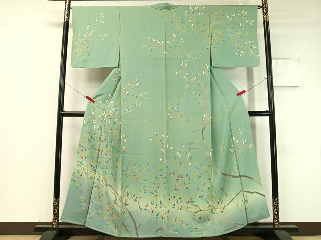 平和屋着物●訪問着 枝葉文 暈し染め 正絹 逸品 未使用 CABC9715vp
