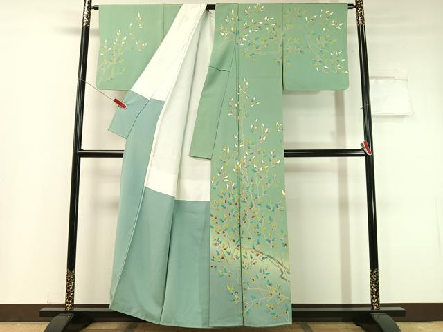 平和屋着物●訪問着 枝葉文 暈し染め 正絹 逸品 未使用 CABC9715vp