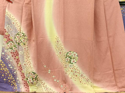 平和屋着物●豪華振袖 舞桜丸文 暈し染め 金通し地 正絹 逸品 CABC9718vp